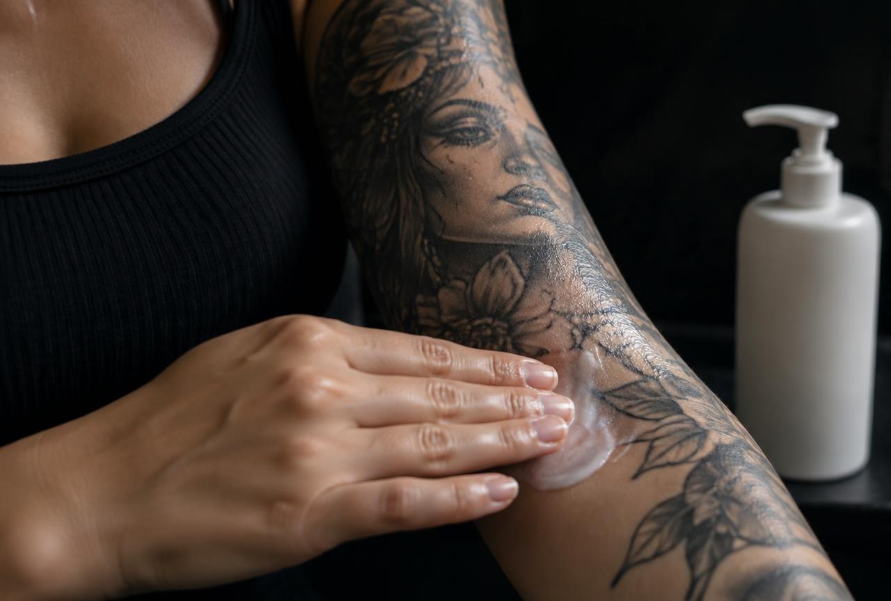 Detailed black and grey sleeve tattoo